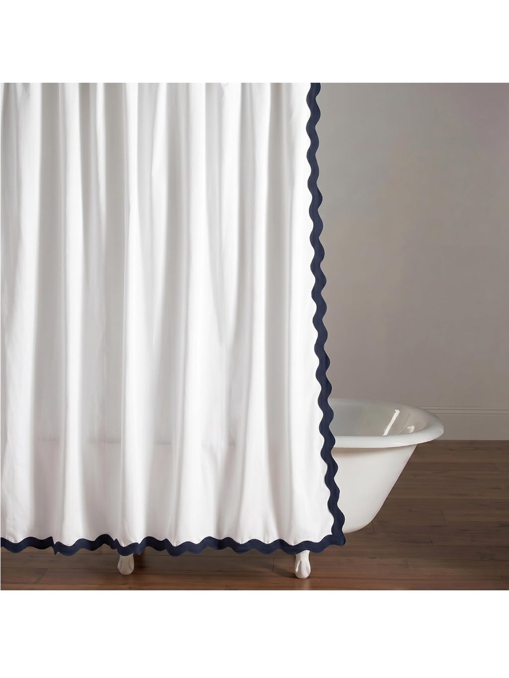 Boomkin Navy Blue Scalloped Shower Curtain Set Dark Blue 12 hooks 72x72